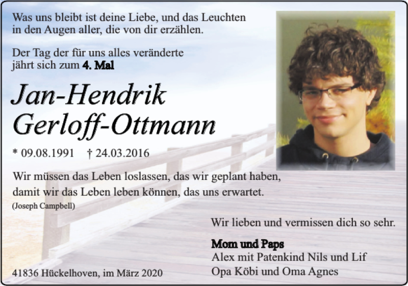  Traueranzeige für Jan-Hendrik Gerloff-Ottmann vom 22.03.2020 aus Super Sonntag / Super Mittwoch