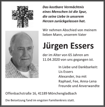 Traueranzeige von Jürgen Essers von Super Sonntag / Super Mittwoch