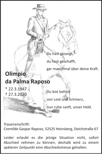 Traueranzeige von Olimpio da Palma Raposo von Super Sonntag / Super Mittwoch