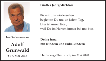 Traueranzeige von Adolf Grunwald von Super Sonntag / Super Mittwoch