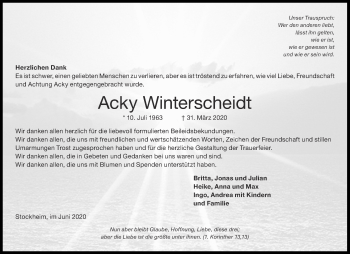 Traueranzeige von Acky Winterscheidt von Aachener Zeitung / Aachener Nachrichten