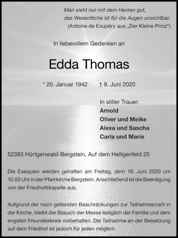 Traueranzeige von Edda Thomas von Zeitung am Sonntag