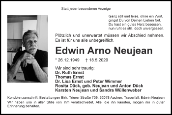 Traueranzeige von Edwin Arno Neujean von Zeitung am Sonntag