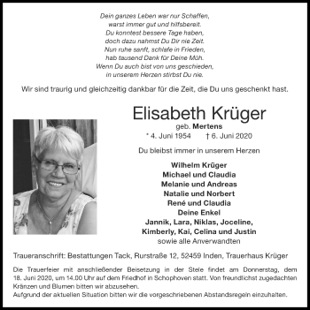 Traueranzeige von Elisabeth Krüger von Zeitung am Sonntag