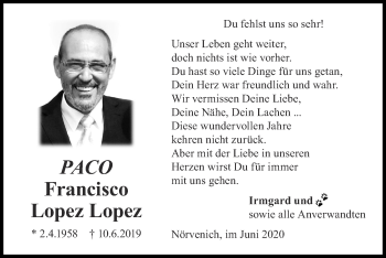 Traueranzeige von Franzisco Lopez Lopez von Zeitung am Sonntag