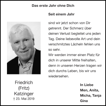 Traueranzeige von Friedrich Katzinger von Zeitung am Sonntag