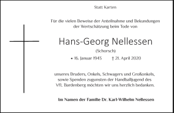 Traueranzeige von Hans-Georg Nellessen von Aachener Zeitung / Aachener Nachrichten