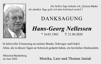 Traueranzeige von Hans-Georg Nellessen von Aachener Zeitung / Aachener Nachrichten