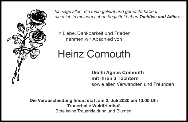  Traueranzeige für Heinz Comouth vom 30.06.2020 aus Aachener Zeitung / Aachener Nachrichten