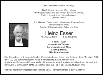 Traueranzeige von Heinz Esser von Aachener Zeitung / Aachener Nachrichten