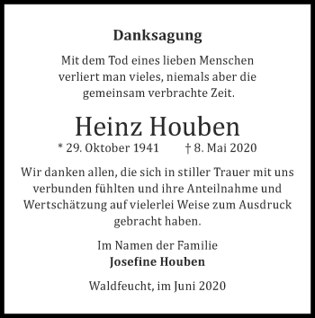 Traueranzeige von Heinz Houben von Zeitung am Sonntag