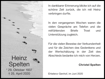 Traueranzeige von Heinz Spelten von Zeitung am Sonntag