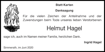 Traueranzeige von Helmut Hagel von Zeitung am Sonntag