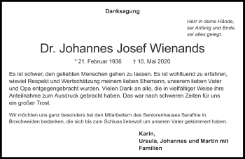 Traueranzeige von Johannes Josef Wienands von Aachener Zeitung / Aachener Nachrichten