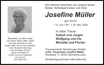 Traueranzeige von Josefine Müller von Zeitung am Sonntag