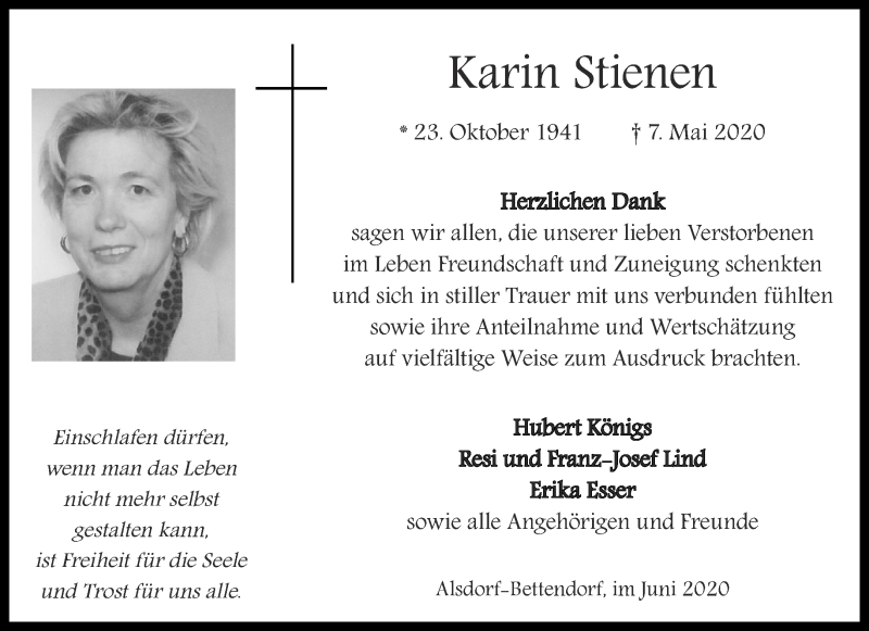 Traueranzeigen von Karin Stienen | Aachen gedenkt