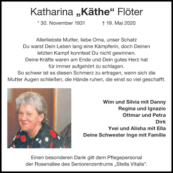 Traueranzeige von Katharina Flöter von Zeitung am Sonntag