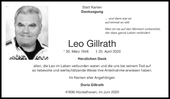 Traueranzeige von Leo Gillrath von Zeitung am Sonntag