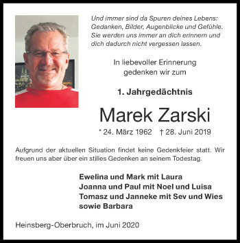 Traueranzeige von Marek Zarski von Zeitung am Sonntag