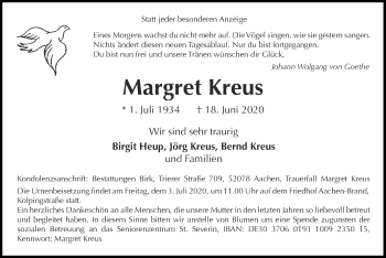 Traueranzeige von Margret Kreus von Zeitung am Sonntag