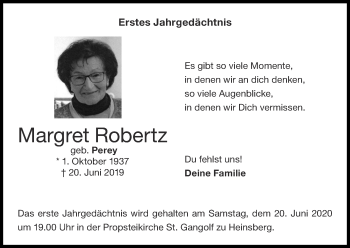 Traueranzeige von Margret Robertz von Zeitung am Sonntag