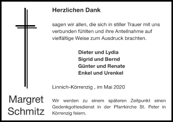 Traueranzeige von Margret Schmitz von Zeitung am Sonntag