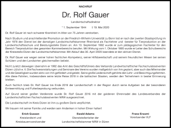 Traueranzeige von Rolf Gauer von Zeitung am Sonntag