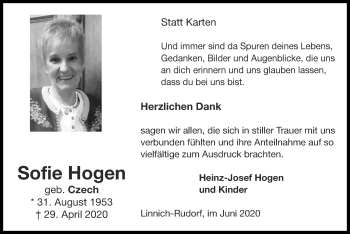 Traueranzeige von Sofie Hogen von Zeitung am Sonntag