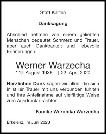 Traueranzeige von Werner Warzecha von Zeitung am Sonntag