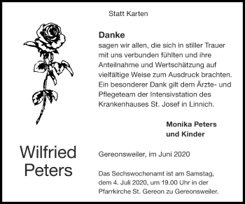 Traueranzeige von Wilfried Peters von Zeitung am Sonntag