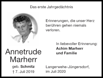 Traueranzeige von Annetrude Marherr von Zeitung am Sonntag