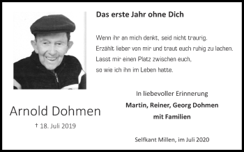 Traueranzeige von Arnold Dohmen von Zeitung am Sonntag