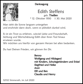 Traueranzeige von Edith Steffens von Aachener Zeitung / Aachener Nachrichten