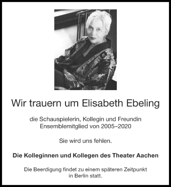 Traueranzeige von Elisabeth Ebeling von Aachener Zeitung / Aachener Nachrichten