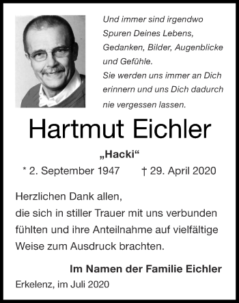 Traueranzeige von Hartmut Eichler von Zeitung am Sonntag