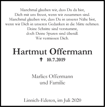 Traueranzeige von Hartmut Offermann von Zeitung am Sonntag