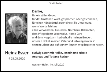 Traueranzeige von Heinz Esser von Zeitung am Sonntag