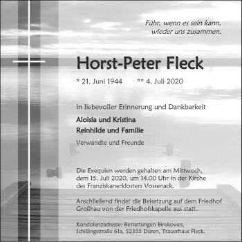 Traueranzeige von Horst-Peter Fleck von Zeitung am Sonntag