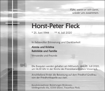 Traueranzeige von Horst-Peter Fleck von Aachener Zeitung / Aachener Nachrichten