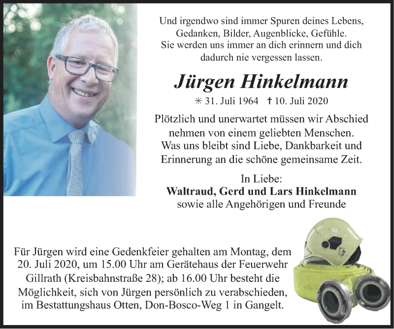  Traueranzeige für Jürgen Hinkelmann vom 19.07.2020 aus Zeitung am Sonntag