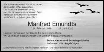 Traueranzeige von Manfred Emundts von Zeitung am Sonntag