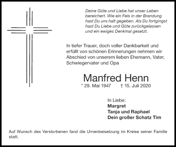 Traueranzeige von Manfred Henn von Zeitung am Sonntag