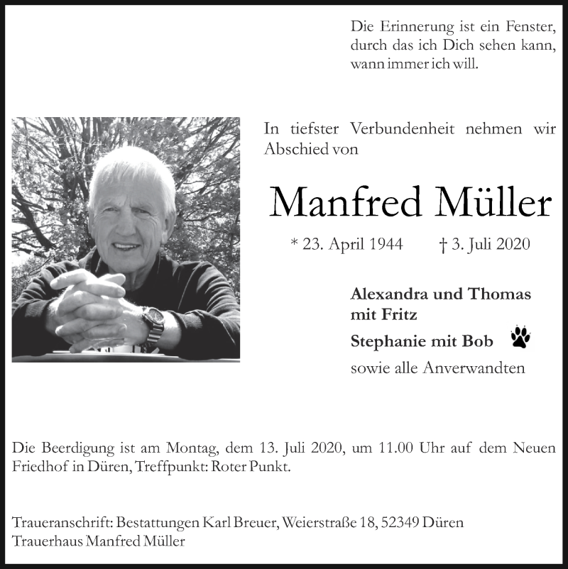  Traueranzeige für Manfred Müller vom 12.07.2020 aus Zeitung am Sonntag