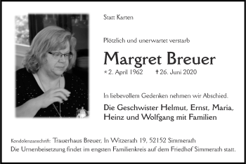 Traueranzeige von Margret Breuer von Zeitung am Sonntag