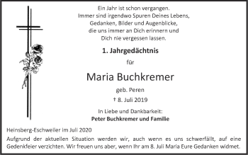 Traueranzeige von Maria Buchkremer von Zeitung am Sonntag