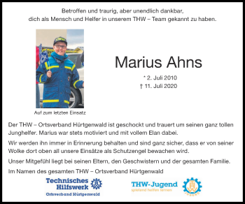 Traueranzeige von Marius Ahns von Zeitung am Sonntag