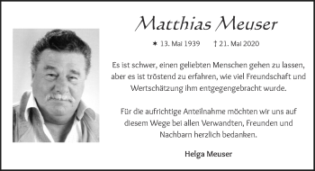 Traueranzeige von Matthias Meuser von Zeitung am Sonntag