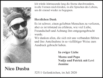 Traueranzeige von Nico Dusba von Zeitung am Sonntag