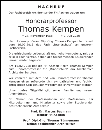 Traueranzeige von Thomas Kempen von Aachener Zeitung / Aachener Nachrichten
