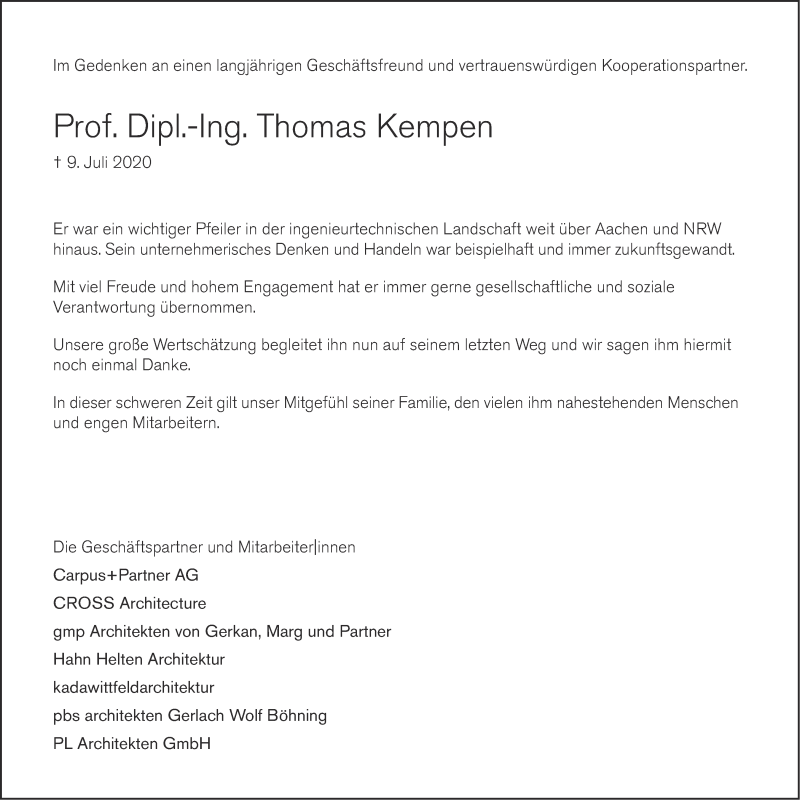  Traueranzeige für Thomas Kempen vom 18.07.2020 aus Aachener Zeitung / Aachener Nachrichten